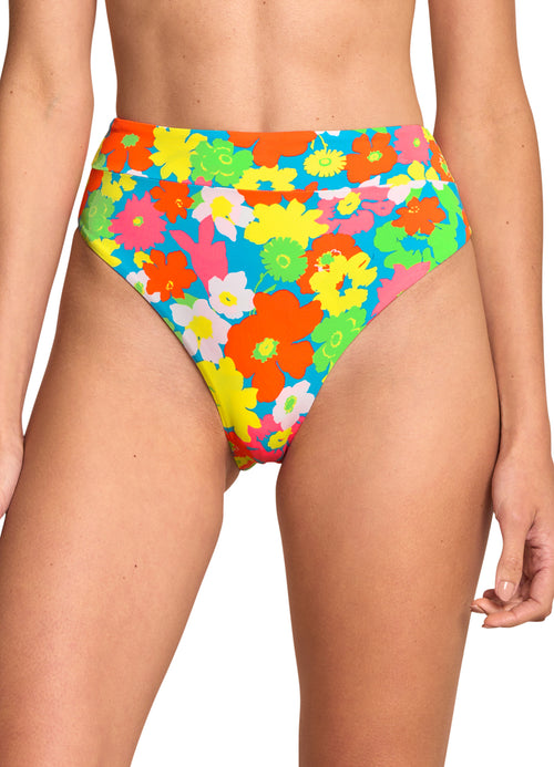 Main image -  Maaji 90S Floral Suzy Q High Rise/High Leg Bikini Bottom