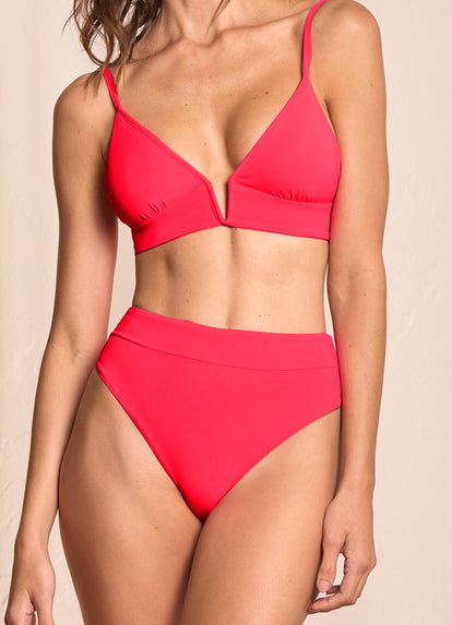 Thumbnail - Maaji Cherry Red Parade Long Line Triangle Bikini Top - 1