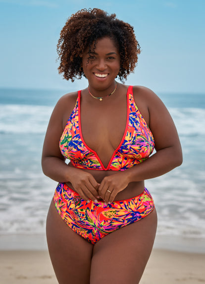 Thumbnail - Maaji Cherry Red Parade Long Line Triangle Bikini Top - 2