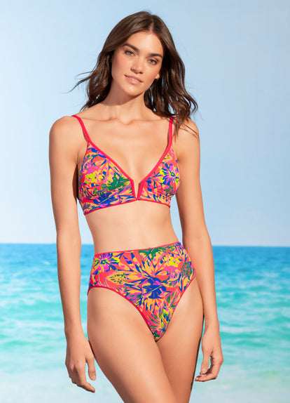 Thumbnail - Maaji Cherry Red Parade Long Line Triangle Bikini Top - 25