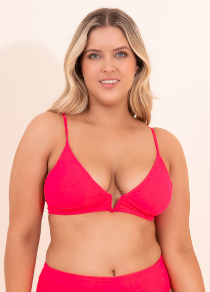 Thumbnail - Maaji Cherry Red Parade Long Line Triangle Bikini Top - 5