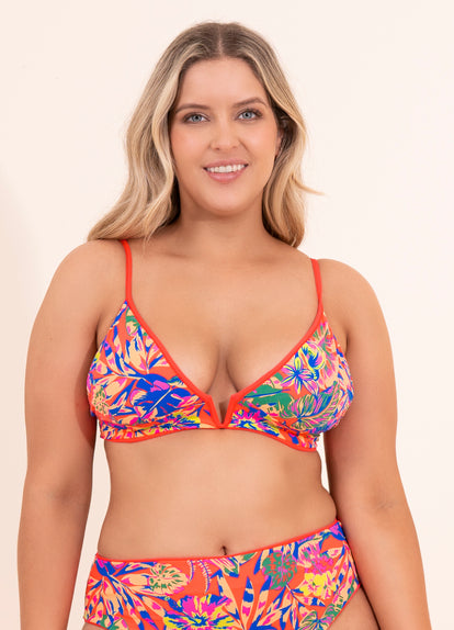 Thumbnail - Maaji Cherry Red Parade Long Line Triangle Bikini Top - 21