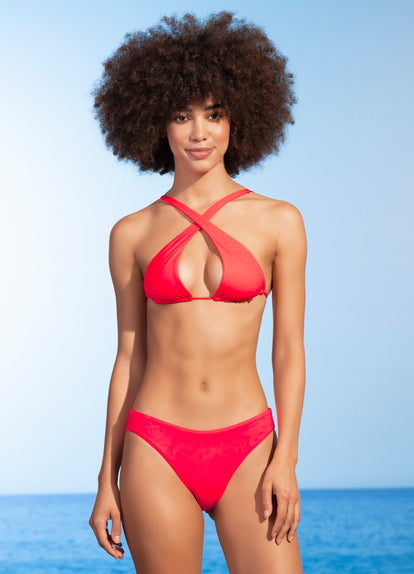  Maaji Cherry Red Kalima Front Tie Halter Bikini Top
