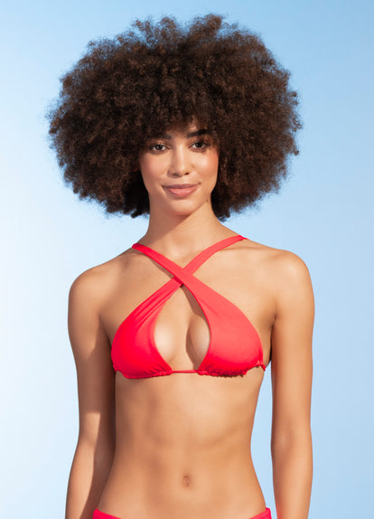  Maaji Cherry Red Kalima Front Tie Halter Bikini Top
