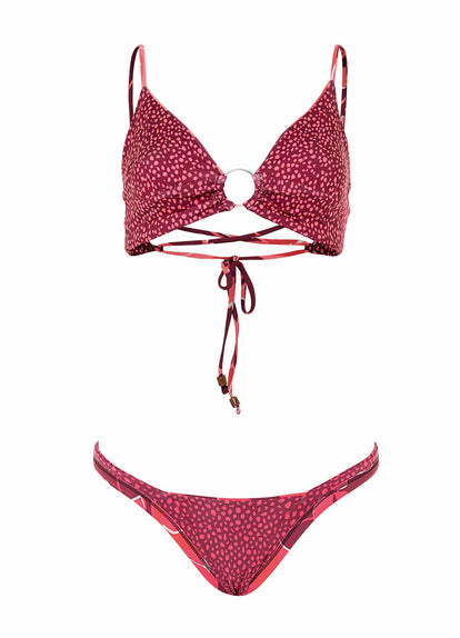  Maaji Red Foliage Shine Ring Front Bralette Bikini Top