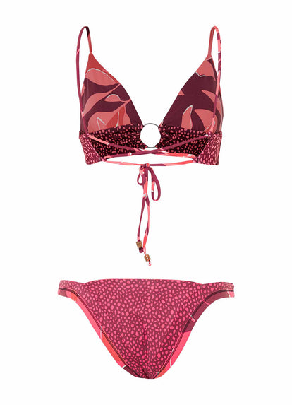  Maaji Red Foliage Shine Ring Front Bralette Bikini Top