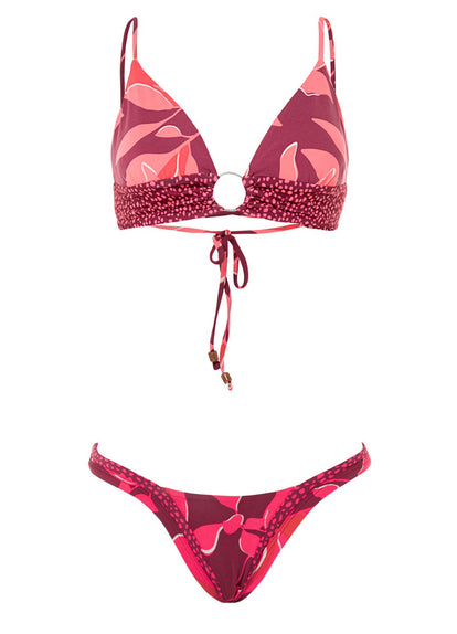 Thumbnail - Maaji Red Foliage Shine Ring Front Bralette Bikini Top - 22