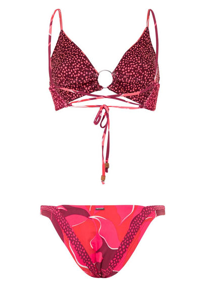 Thumbnail - Maaji Red Foliage Shine Ring Front Bralette Bikini Top - 21