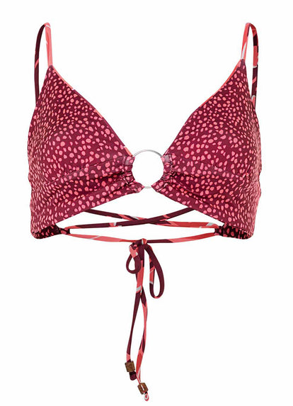 Thumbnail - Maaji Red Foliage Shine Ring Front Bralette Bikini Top - 9