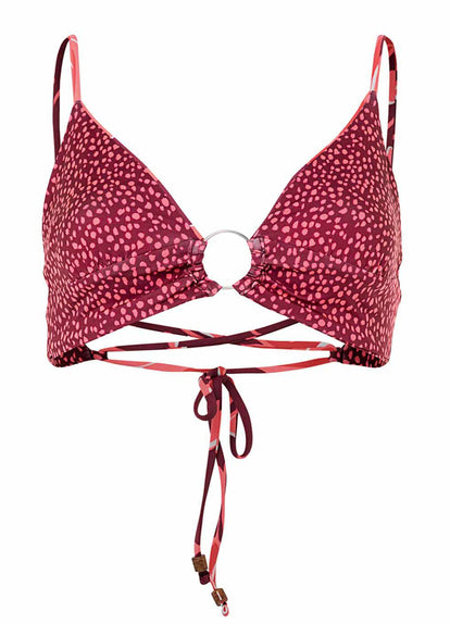 Thumbnail - Maaji Red Foliage Shine Ring Front Bralette Bikini Top - 11