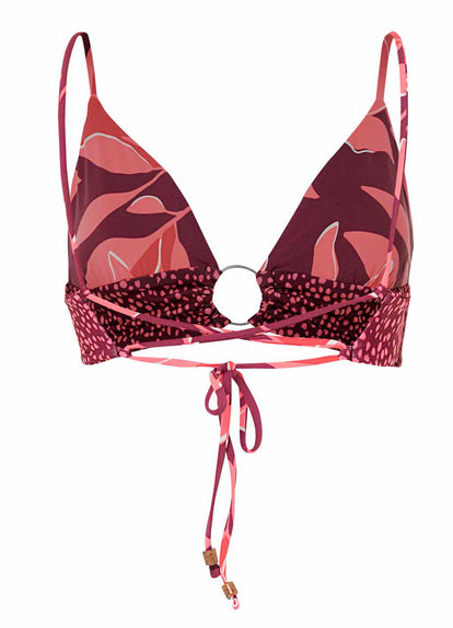  Maaji Red Foliage Shine Ring Front Bralette Bikini Top