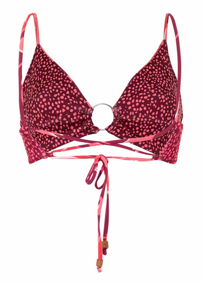 Maaji Red Foliage Shine Ring Front Bralette Bikini Top