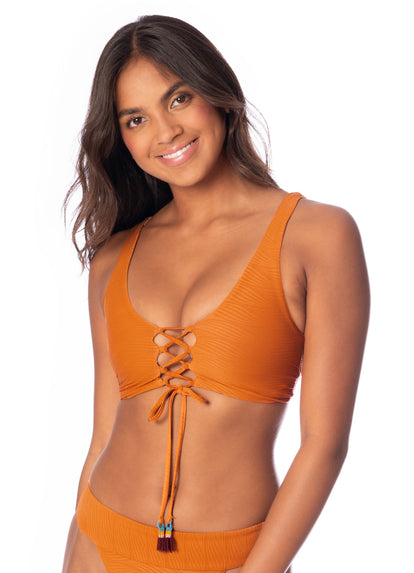  Foto de Wavy Chestnut Allure Long Line Triangle Bikini Top by Maaji - Tops - Vestidos de Baño