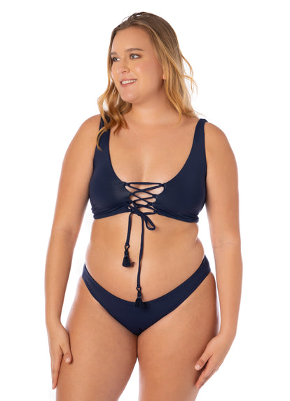 Thumbnail - Maaji French Navy Allure Long Line Triangle Bikini Top - 10