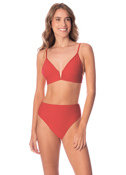 Main image -  Foto de Red Camelia Parade Long Line Triangle Bikini Top by Maaji - Tops - Vestidos de Baño