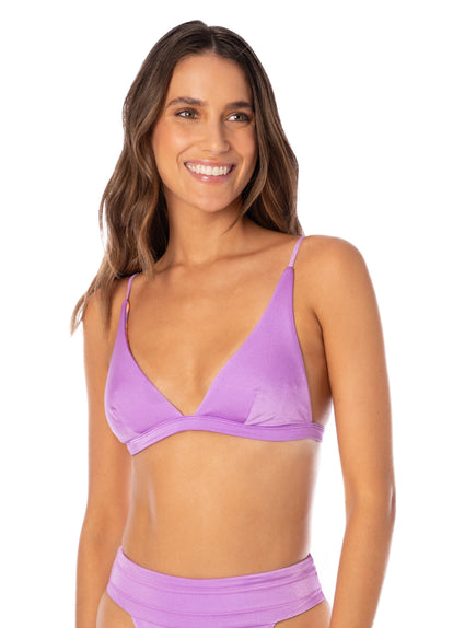 Thumbnail - Maaji Metallic Lilac Ivy Fixed Triangle Bikini Top - 1