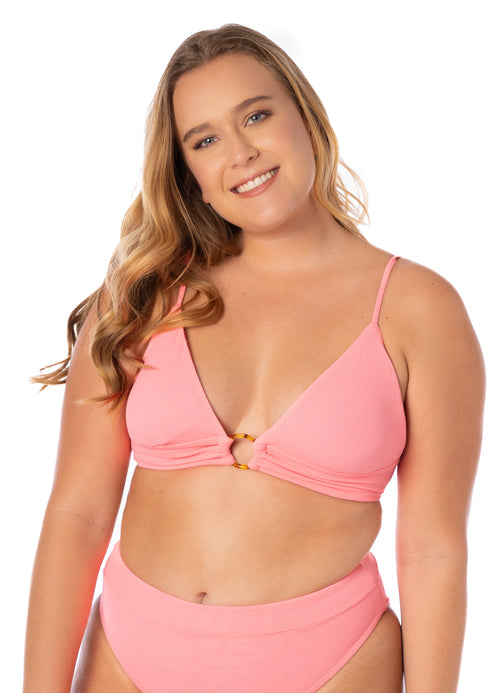Main image -  Maaji Coral Salmon Shine Long Line Triangle Bikini Top