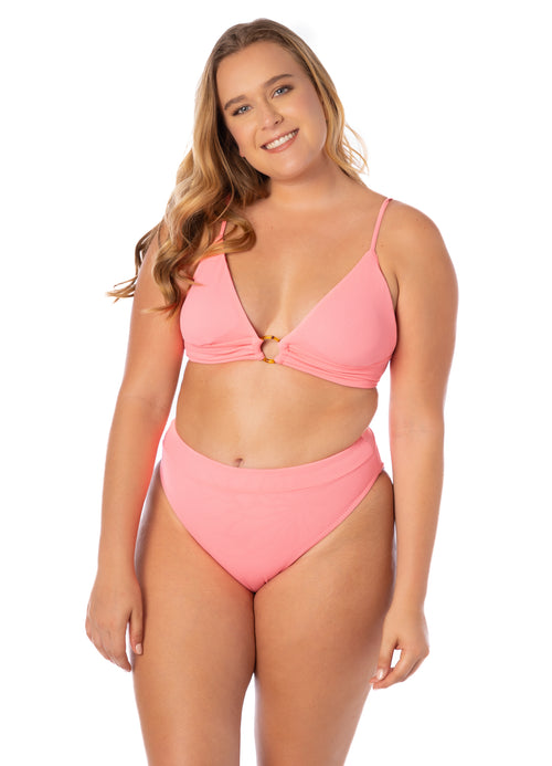 Hover image -  Maaji Coral Salmon Shine Long Line Triangle Bikini Top