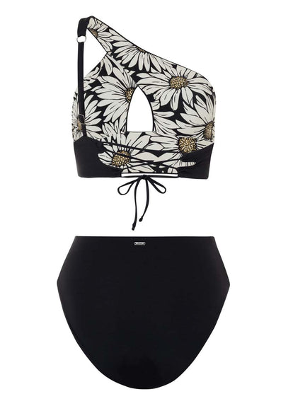  Maaji Ink Black Tamara One Shoulder Bikini Top